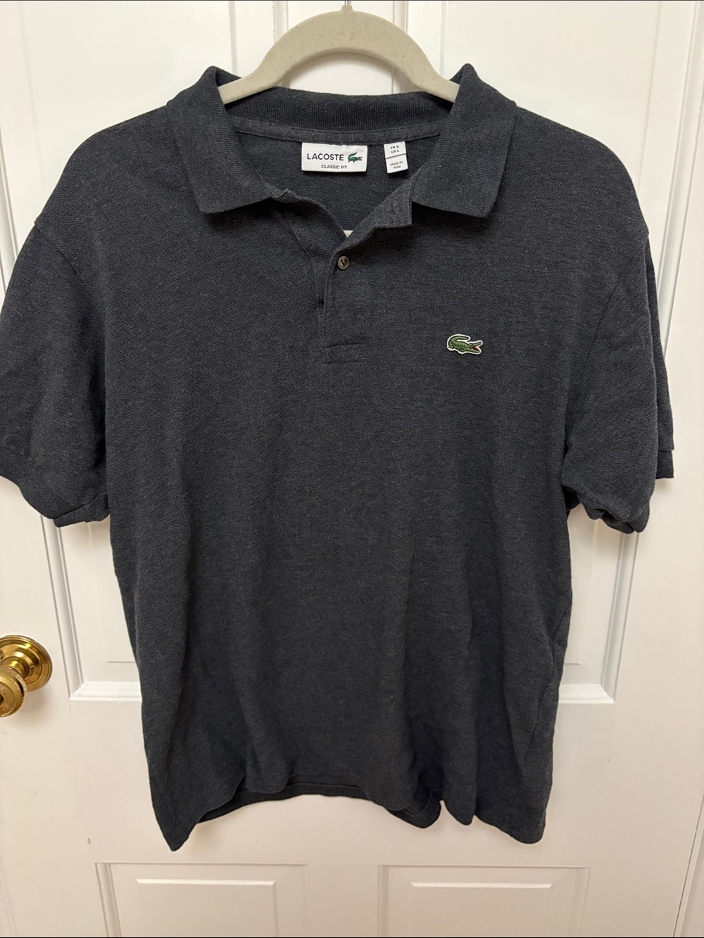 Lacoste Classic Charcoal Polo with Crocodile Emblem: Largd